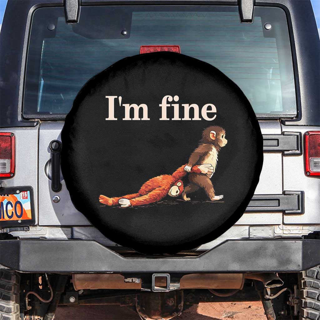 I’m Fine Funny Monkey Meme Spare Tire Cover Viral Punch Baby Monkey Relatable Cute Gift TS02 No hole Black Print Your Wear