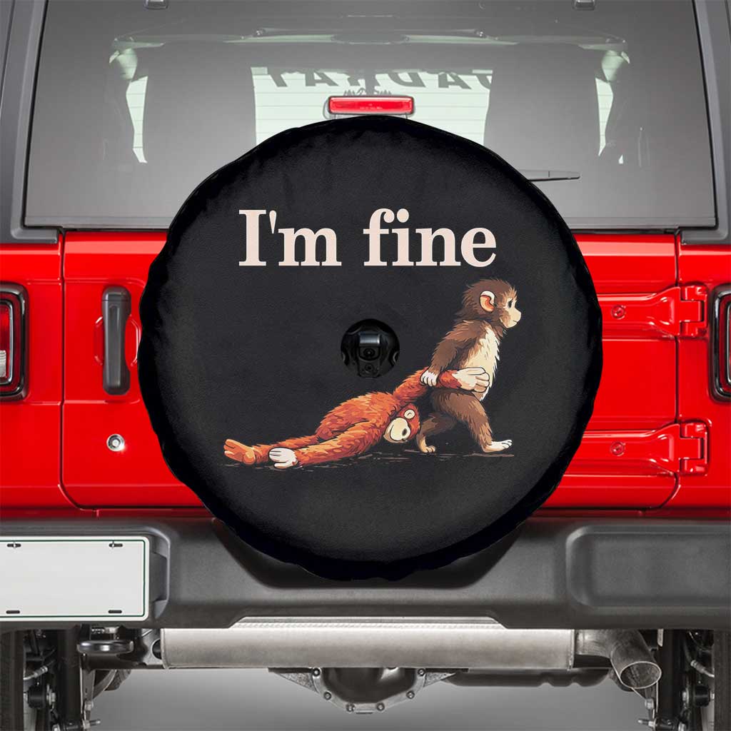 I’m Fine Funny Monkey Meme Spare Tire Cover Viral Punch Baby Monkey Relatable Cute Gift TS02 Black Print Your Wear