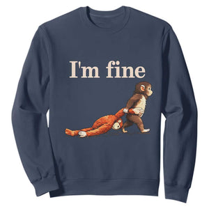 I’m Fine Funny Monkey Meme Sweatshirt Viral Punch Baby Monkey Relatable Cute Gift TS02 Navy Print Your Wear
