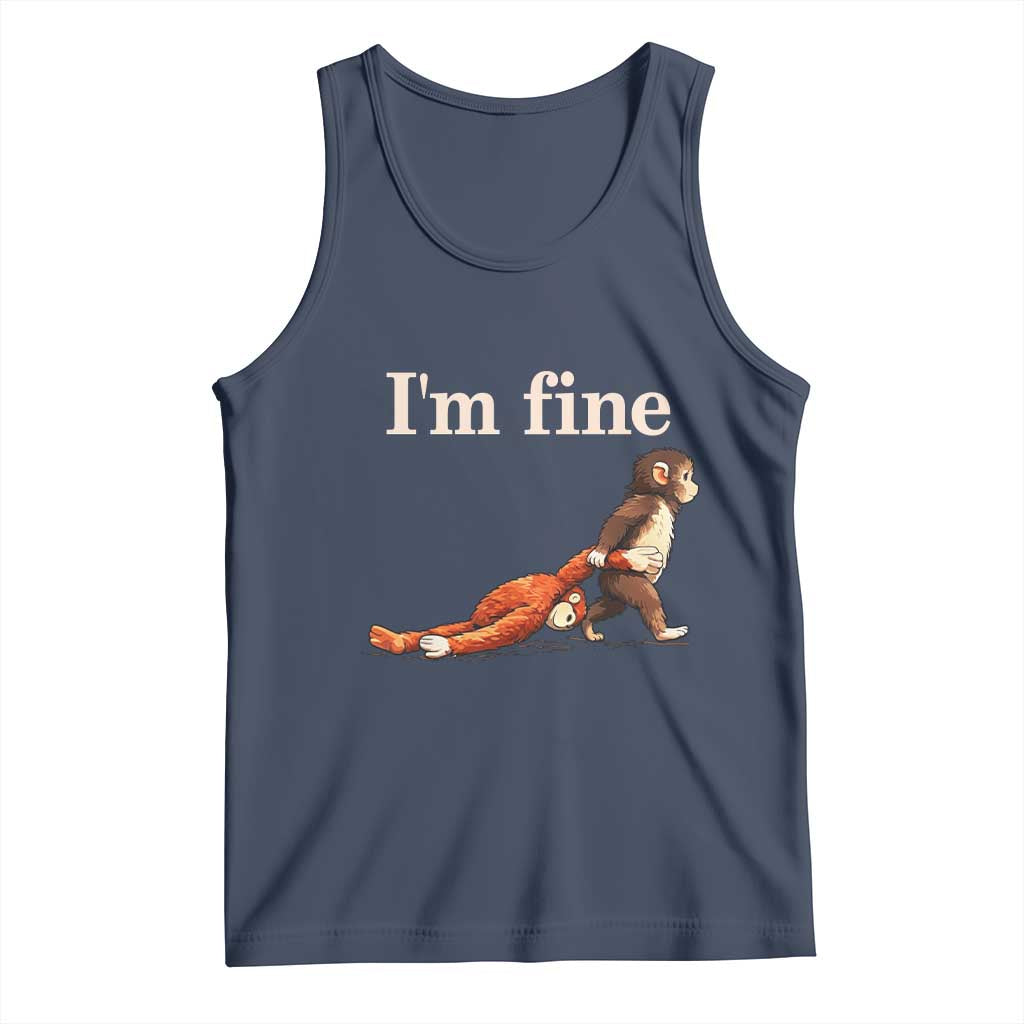 I’m Fine Funny Monkey Meme Tank Top Viral Punch Baby Monkey Relatable Cute Gift TS02 Navy Print Your Wear