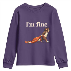 I’m Fine Funny Monkey Meme Youth Sweatshirt Viral Punch Baby Monkey Relatable Cute Gift TS02 Purple Print Your Wear