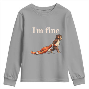 I’m Fine Funny Monkey Meme Youth Sweatshirt Viral Punch Baby Monkey Relatable Cute Gift TS02 Sport Gray Print Your Wear