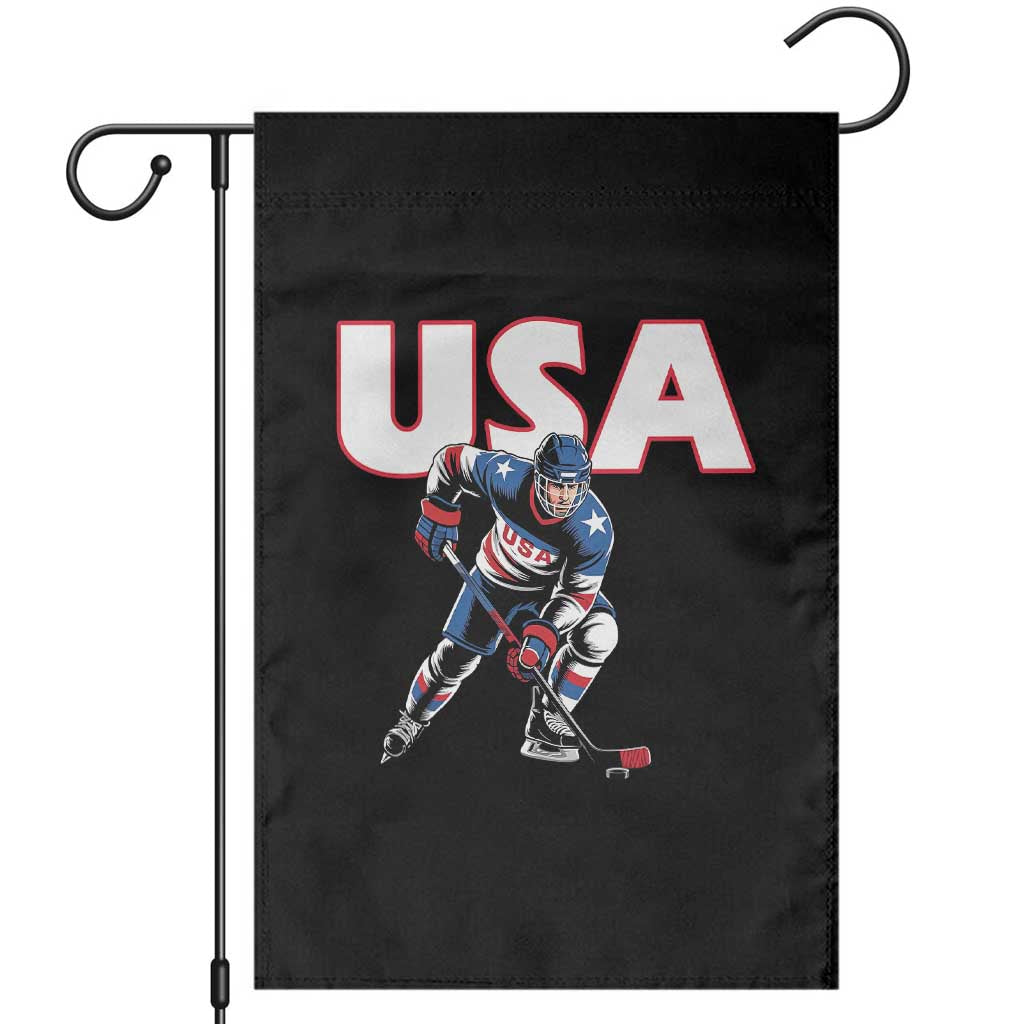 USA Ice Hockey Player Patriotic Graphic Garden Flag Red White and Blue American Sports Fan TS02 Black Print Your Wear