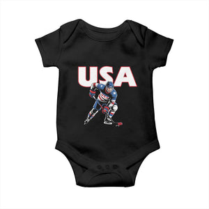 USA Ice Hockey Player Patriotic Graphic Baby Onesie Red White and Blue American Sports Fan TS02 Black Print Your Wear