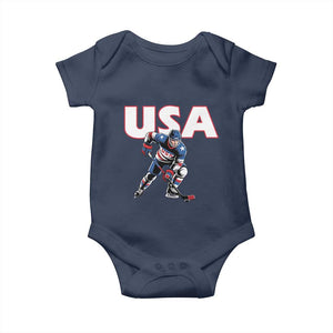 USA Ice Hockey Player Patriotic Graphic Baby Onesie Red White and Blue American Sports Fan TS02 Navy Print Your Wear