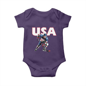 USA Ice Hockey Player Patriotic Graphic Baby Onesie Red White and Blue American Sports Fan TS02 Purple Print Your Wear