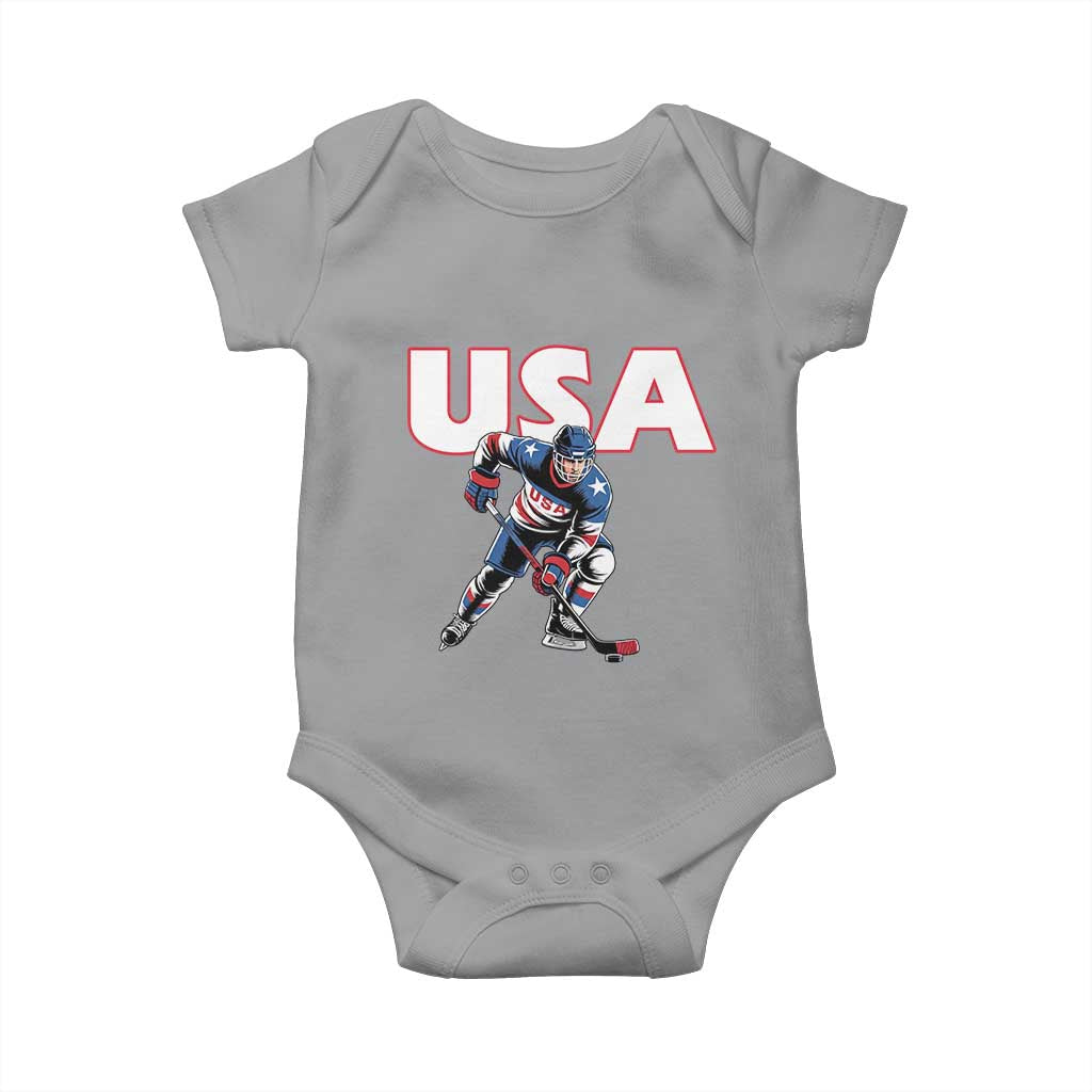 USA Ice Hockey Player Patriotic Graphic Baby Onesie Red White and Blue American Sports Fan TS02 Sport Gray Print Your Wear
