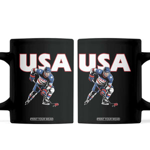 USA Ice Hockey Player Patriotic Graphic Coffee Mug Red White and Blue American Sports Fan TS02 Black Print Your Wear