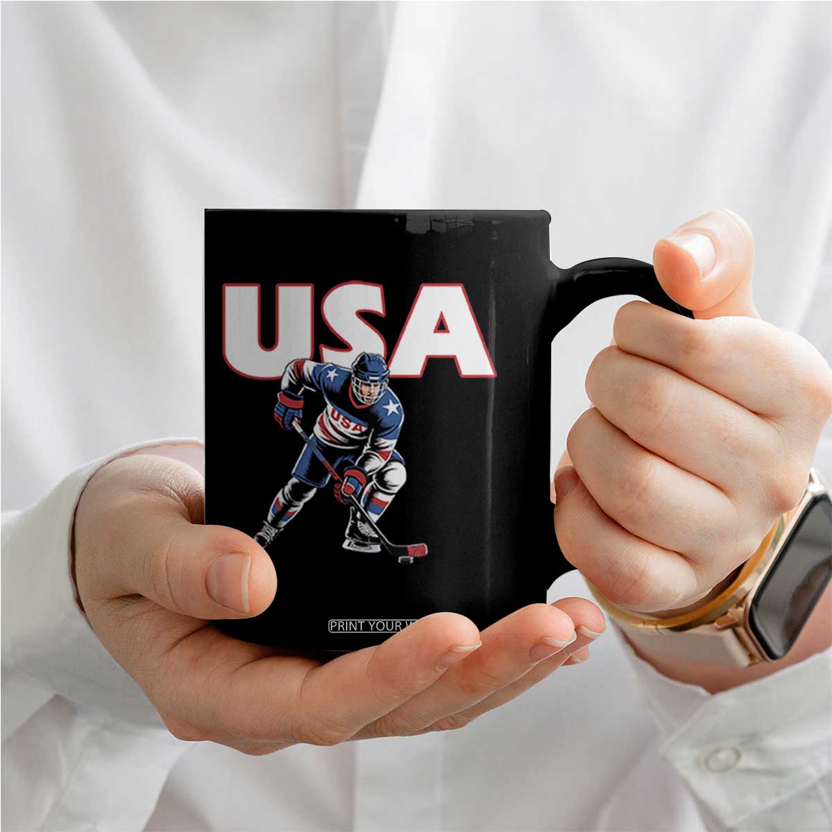 USA Ice Hockey Player Patriotic Graphic Coffee Mug Red White and Blue American Sports Fan TS02 Print Your Wear
