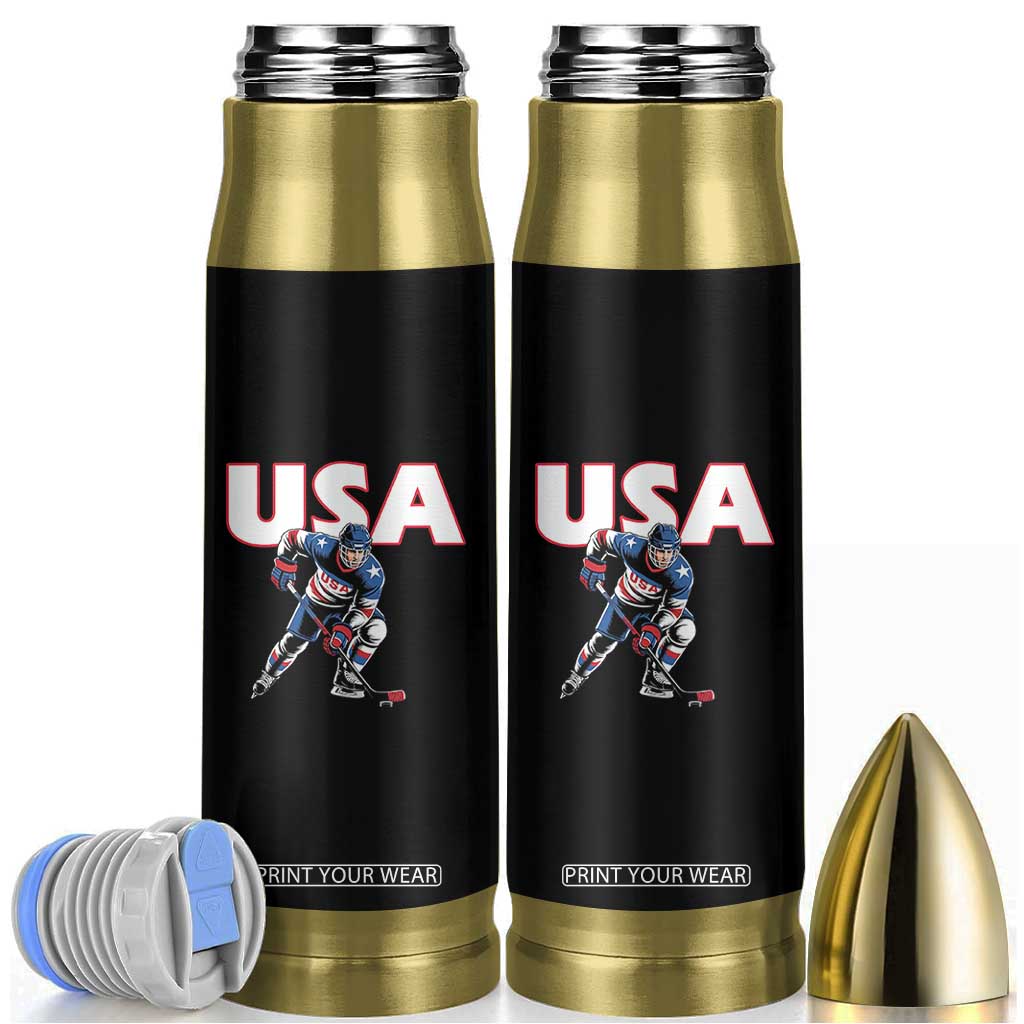 USA Ice Hockey Player Patriotic Graphic Bullet Tumbler Red White and Blue American Sports Fan TS02 Black Print Your Wear