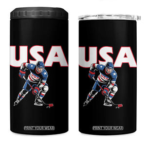 USA Ice Hockey Player Patriotic Graphic 4 in 1 Can Cooler Tumbler Red White and Blue American Sports Fan TS02 One Size: 16 oz Black Print Your Wear
