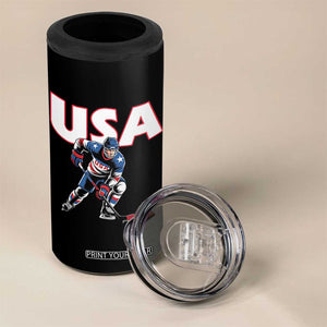 USA Ice Hockey Player Patriotic Graphic 4 in 1 Can Cooler Tumbler Red White and Blue American Sports Fan TS02 Print Your Wear
