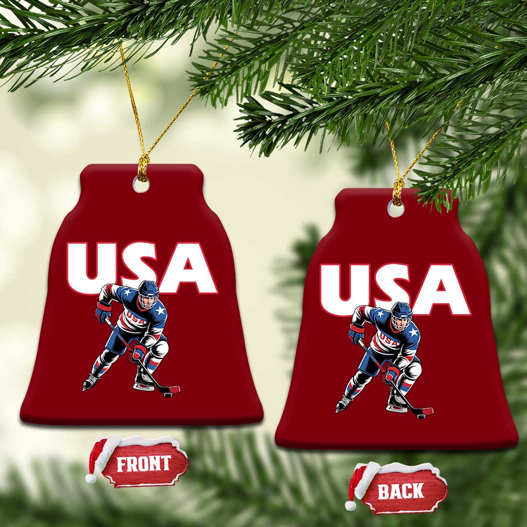 USA Ice Hockey Player Patriotic Graphic Ceramic Ornament Red White and Blue American Sports Fan TS02 Print Your Wear