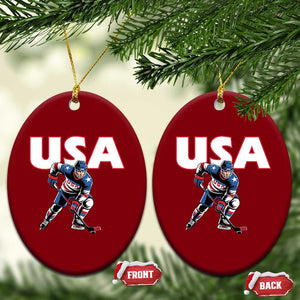 USA Ice Hockey Player Patriotic Graphic Ceramic Ornament Red White and Blue American Sports Fan TS02 Print Your Wear