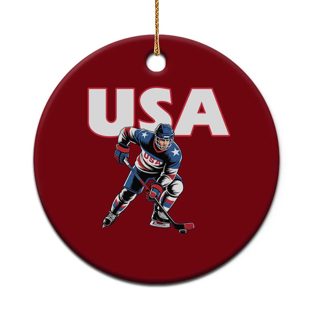 USA Ice Hockey Player Patriotic Graphic Ceramic Ornament Red White and Blue American Sports Fan TS02 1pc Red Print Your Wear