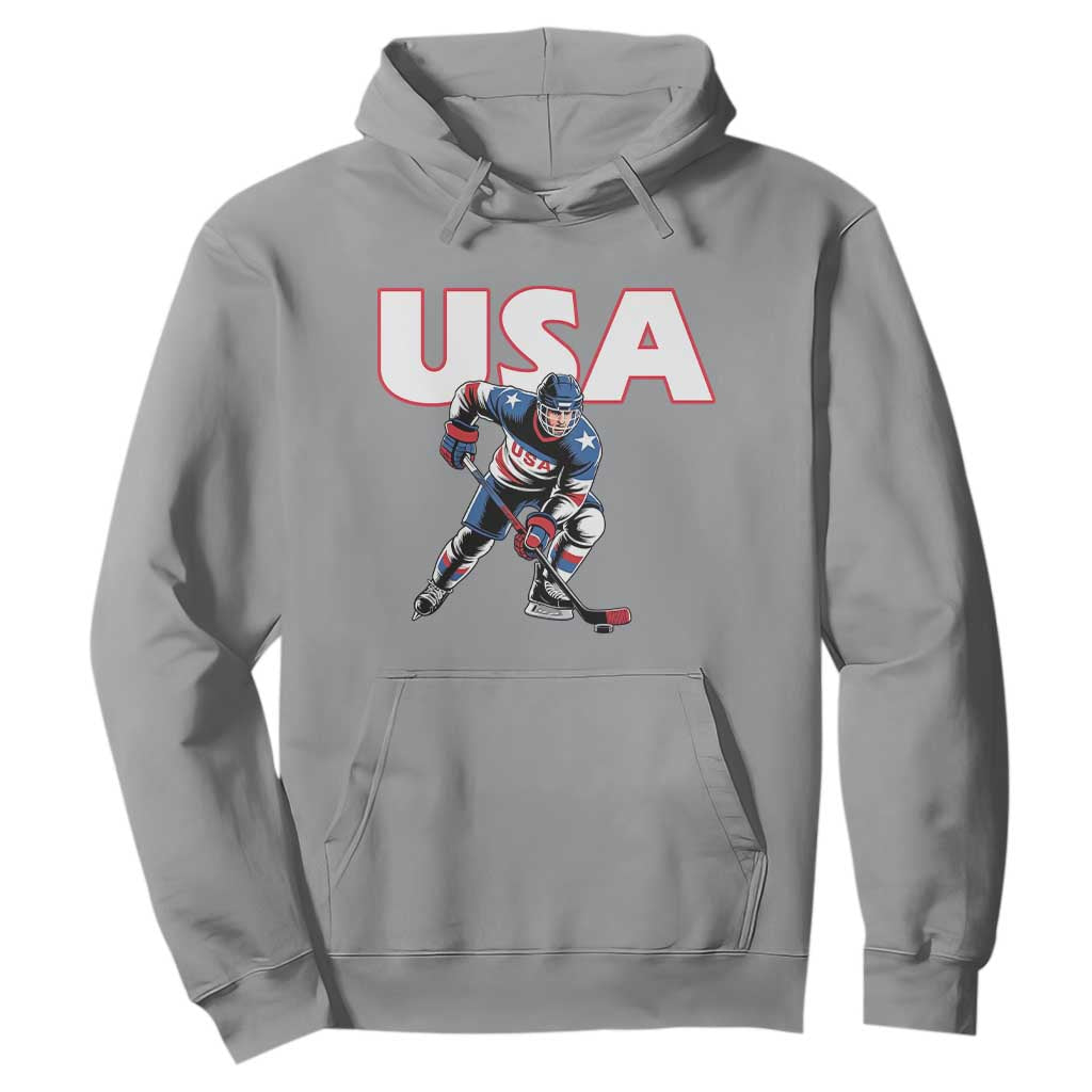 USA Ice Hockey Player Patriotic Graphic Hoodie Red White and Blue American Sports Fan TS02 Sport Gray Print Your Wear