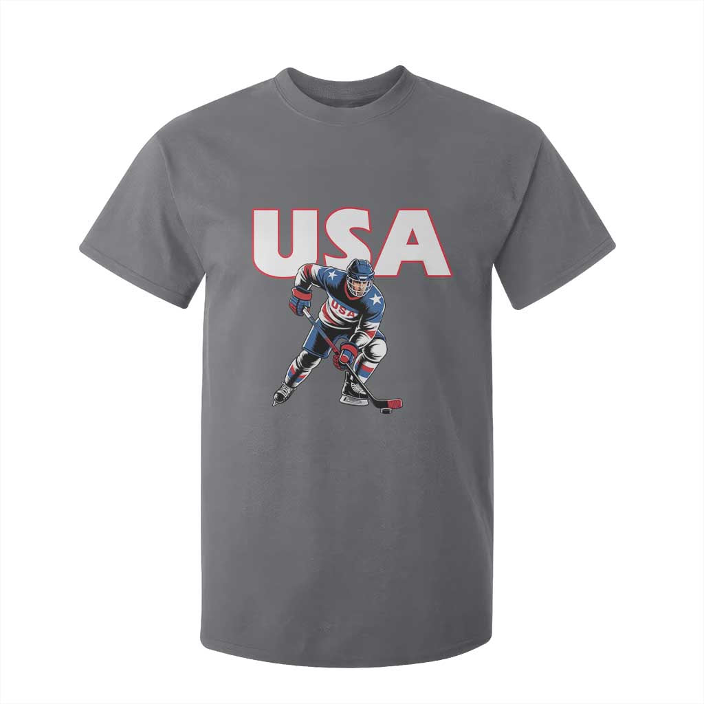 USA Ice Hockey Player Patriotic Graphic T Shirt For Kid Red White and Blue American Sports Fan TS02 Charcoal Print Your Wear
