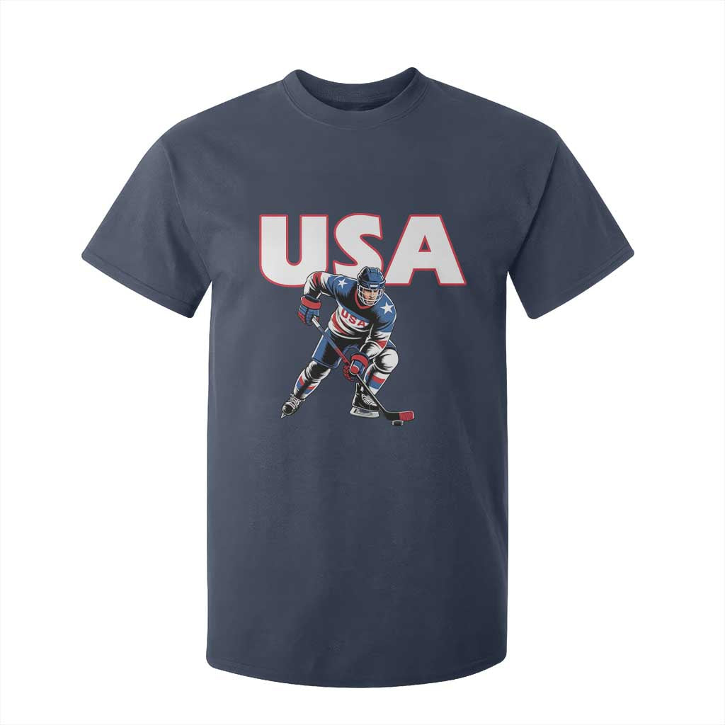 USA Ice Hockey Player Patriotic Graphic T Shirt For Kid Red White and Blue American Sports Fan TS02 Navy Print Your Wear