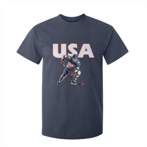 USA Ice Hockey Player Patriotic Graphic T Shirt For Kid Red White and Blue American Sports Fan TS02 Navy Print Your Wear