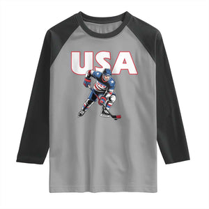 USA Ice Hockey Player Patriotic Graphic Raglan Shirt Red White and Blue American Sports Fan TS02 Sport Gray Black Print Your Wear