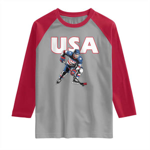 USA Ice Hockey Player Patriotic Graphic Raglan Shirt Red White and Blue American Sports Fan TS02 Sport Gray Red Print Your Wear
