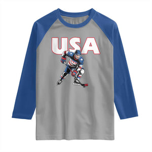 USA Ice Hockey Player Patriotic Graphic Raglan Shirt Red White and Blue American Sports Fan TS02 Sport Gray Royal Print Your Wear