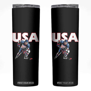 USA Ice Hockey Player Patriotic Graphic Skinny Tumbler Red White and Blue American Sports Fan TS02 Black Print Your Wear