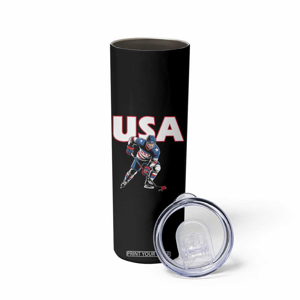 USA Ice Hockey Player Patriotic Graphic Skinny Tumbler Red White and Blue American Sports Fan TS02 Print Your Wear