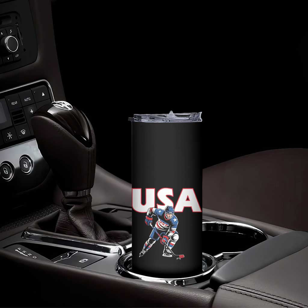 USA Ice Hockey Player Patriotic Graphic Skinny Tumbler Red White and Blue American Sports Fan TS02 Print Your Wear