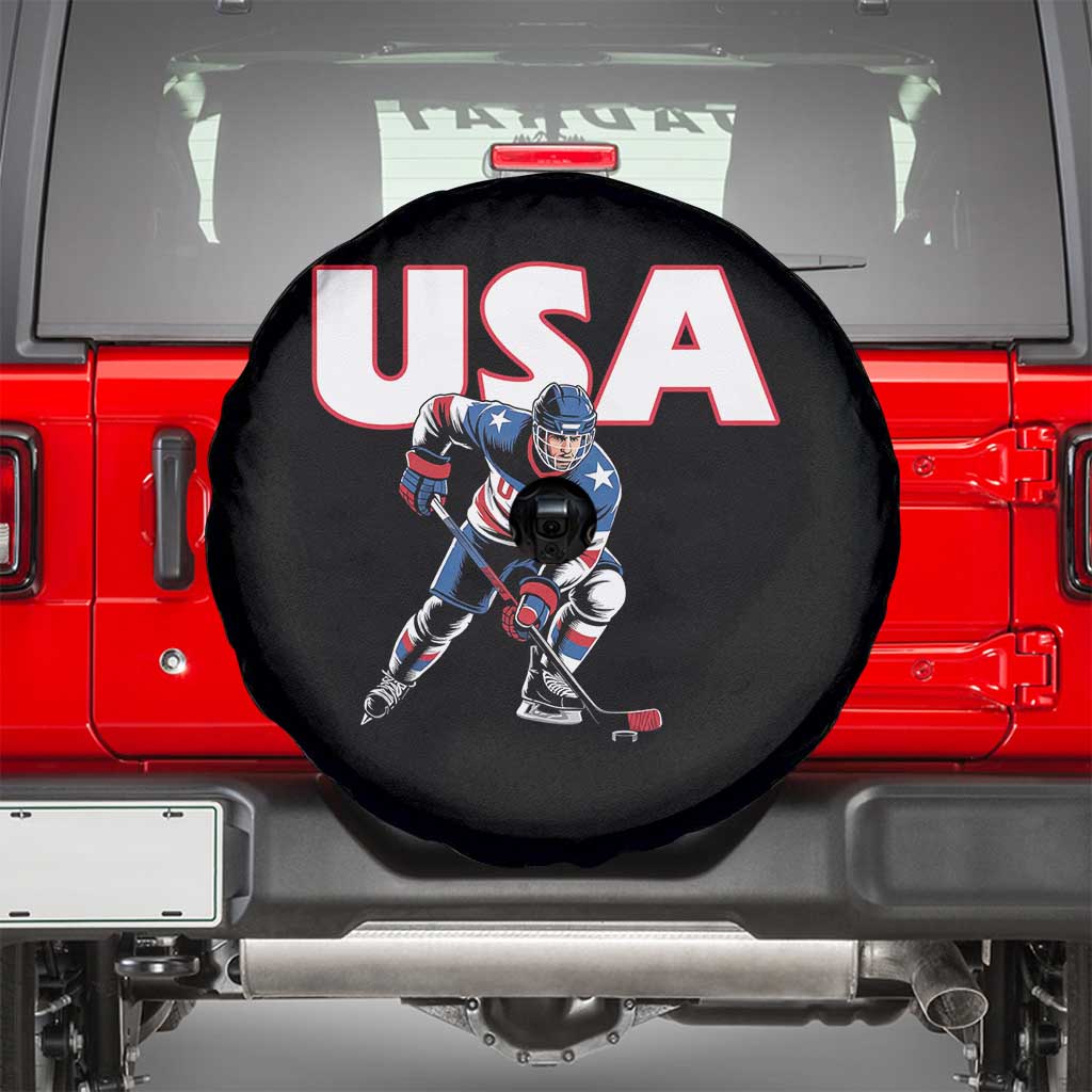 USA Ice Hockey Player Patriotic Graphic Spare Tire Cover Red White and Blue American Sports Fan TS02 Black Print Your Wear