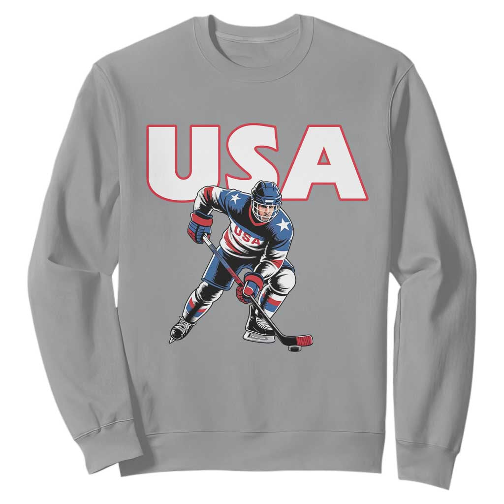 USA Ice Hockey Player Patriotic Graphic Sweatshirt Red White and Blue American Sports Fan TS02 Sport Gray Print Your Wear