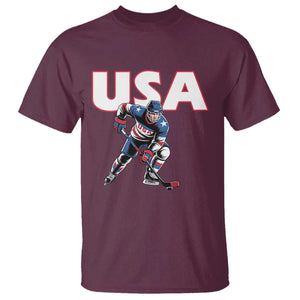 USA Ice Hockey Player Patriotic Graphic T Shirt Red White and Blue American Sports Fan TS02 Maroon Print Your Wear