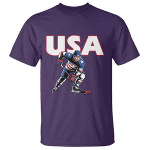USA Ice Hockey Player Patriotic Graphic T Shirt Red White and Blue American Sports Fan TS02 Purple Print Your Wear