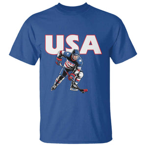 USA Ice Hockey Player Patriotic Graphic T Shirt Red White and Blue American Sports Fan TS02 Royal Blue Print Your Wear