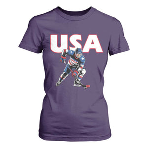 USA Ice Hockey Player Patriotic Graphic T Shirt For Women Red White and Blue American Sports Fan TS02 Purple Print Your Wear