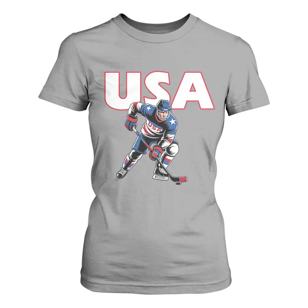 USA Ice Hockey Player Patriotic Graphic T Shirt For Women Red White and Blue American Sports Fan TS02 Sport Gray Print Your Wear