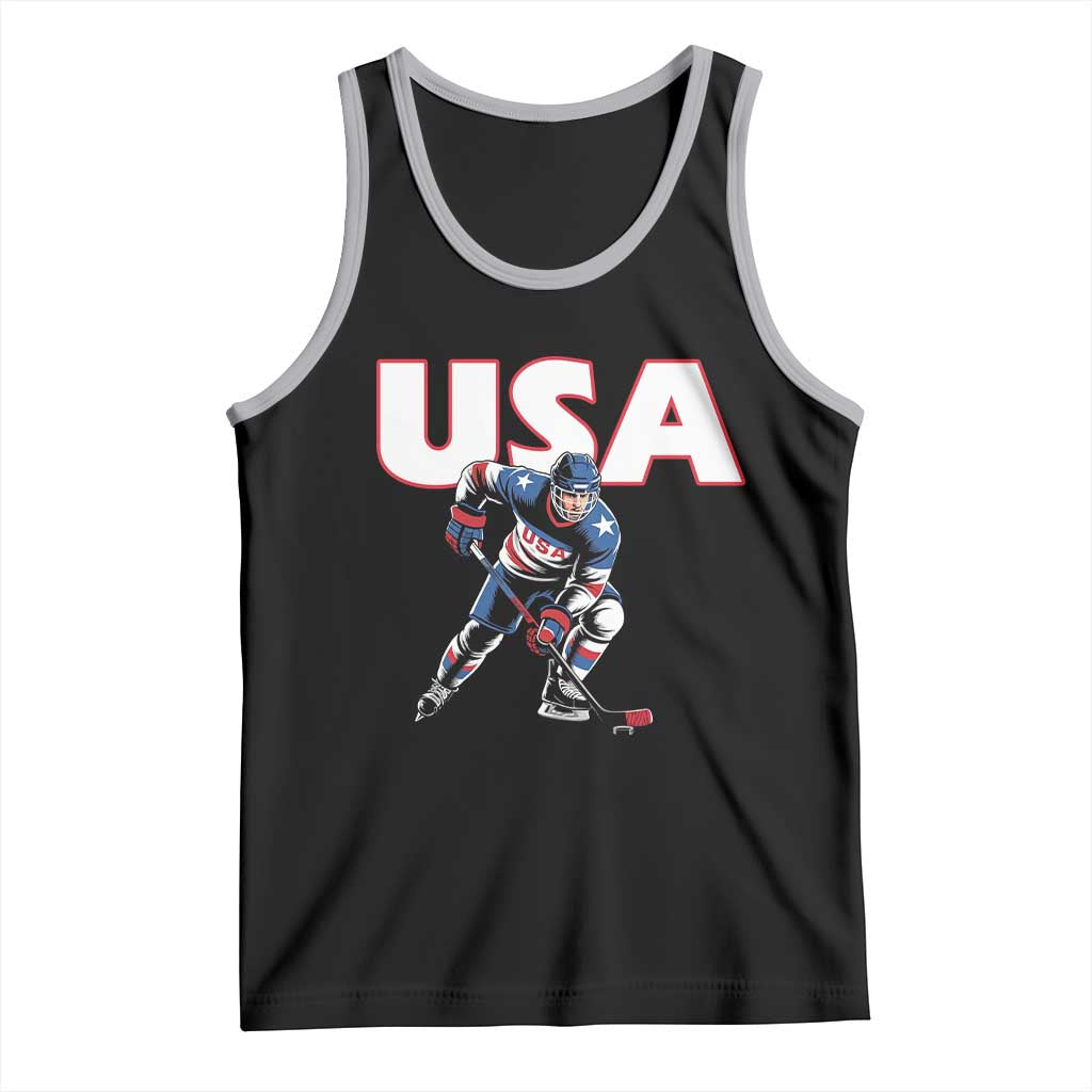 USA Ice Hockey Player Patriotic Graphic Tank Top Red White and Blue American Sports Fan TS02 Black Athletic Heather Print Your Wear