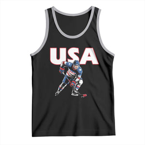 USA Ice Hockey Player Patriotic Graphic Tank Top Red White and Blue American Sports Fan TS02 Black Athletic Heather Print Your Wear
