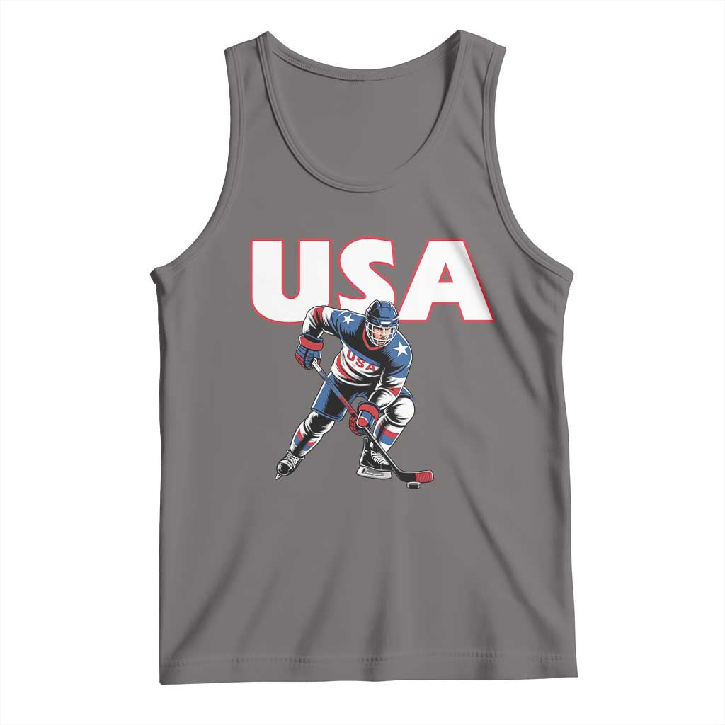 USA Ice Hockey Player Patriotic Graphic Tank Top Red White and Blue American Sports Fan TS02 Deep Heather Print Your Wear