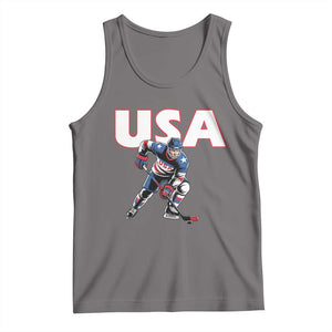 USA Ice Hockey Player Patriotic Graphic Tank Top Red White and Blue American Sports Fan TS02 Deep Heather Print Your Wear