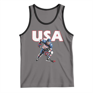 USA Ice Hockey Player Patriotic Graphic Tank Top Red White and Blue American Sports Fan TS02 Deep Heather Black Print Your Wear
