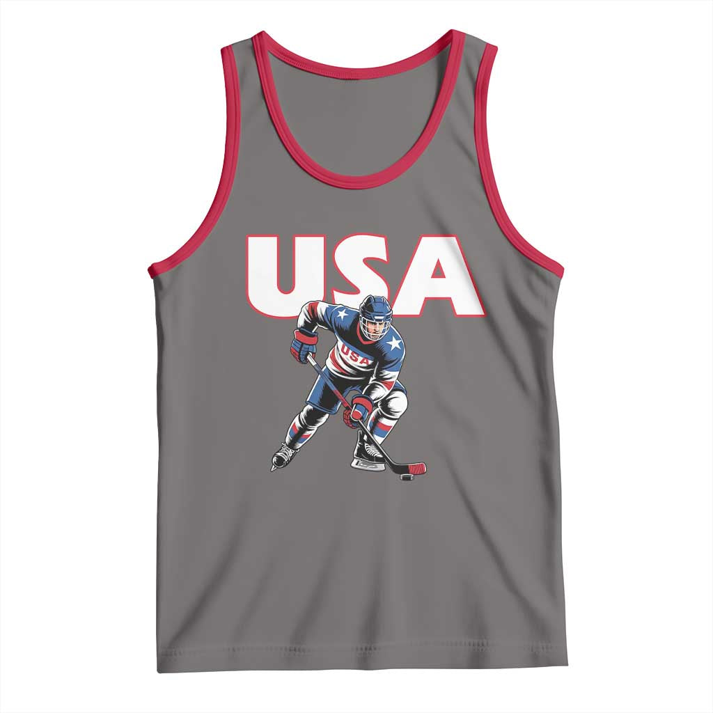 USA Ice Hockey Player Patriotic Graphic Tank Top Red White and Blue American Sports Fan TS02 Deep Heather Red Print Your Wear