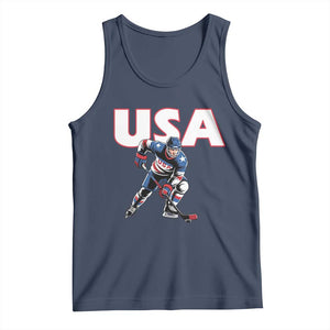 USA Ice Hockey Player Patriotic Graphic Tank Top Red White and Blue American Sports Fan TS02 Navy Print Your Wear