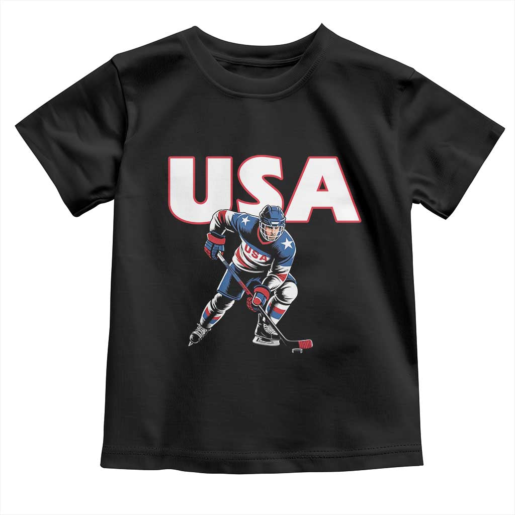 USA Ice Hockey Player Patriotic Graphic Toddler T Shirt Red White and Blue American Sports Fan TS02 Black Print Your Wear