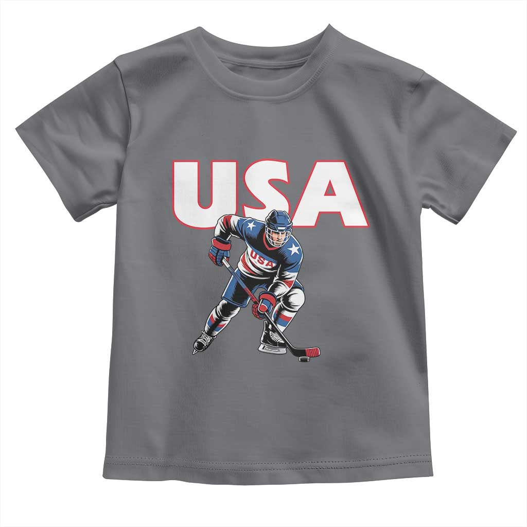 USA Ice Hockey Player Patriotic Graphic Toddler T Shirt Red White and Blue American Sports Fan TS02 Charcoal Print Your Wear