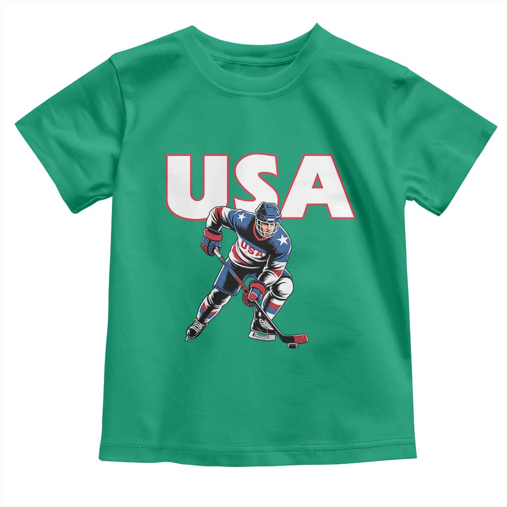 USA Ice Hockey Player Patriotic Graphic Toddler T Shirt Red White and Blue American Sports Fan TS02 Irish Green Print Your Wear