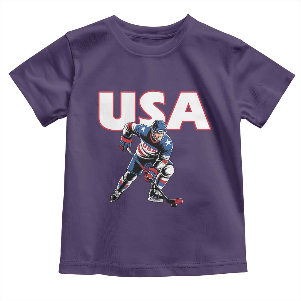 USA Ice Hockey Player Patriotic Graphic Toddler T Shirt Red White and Blue American Sports Fan TS02 Purple Print Your Wear