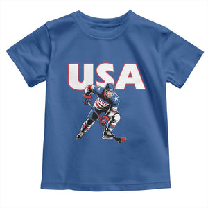 USA Ice Hockey Player Patriotic Graphic Toddler T Shirt Red White and Blue American Sports Fan TS02 Royal Blue Print Your Wear
