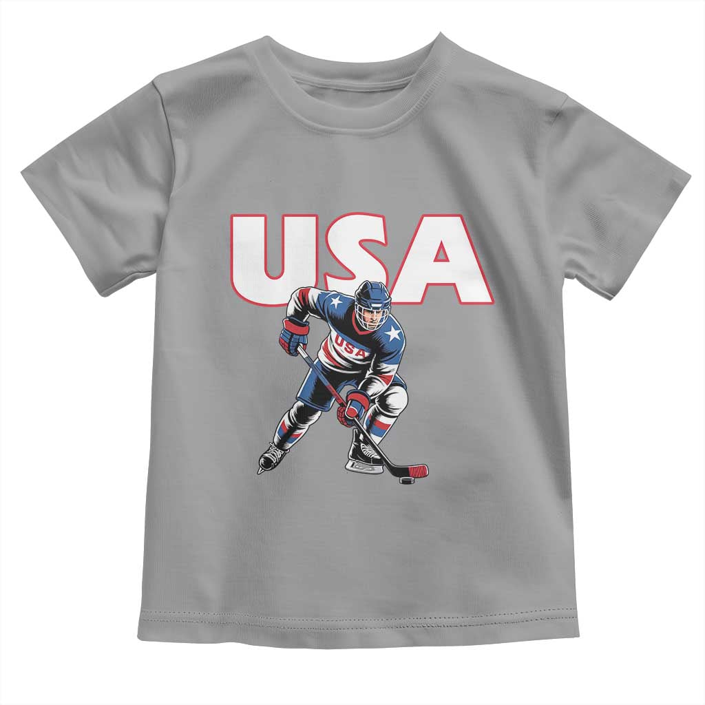 USA Ice Hockey Player Patriotic Graphic Toddler T Shirt Red White and Blue American Sports Fan TS02 Sport Gray Print Your Wear