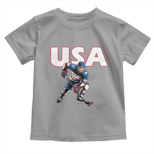 USA Ice Hockey Player Patriotic Graphic Toddler T Shirt Red White and Blue American Sports Fan TS02 Sport Gray Print Your Wear